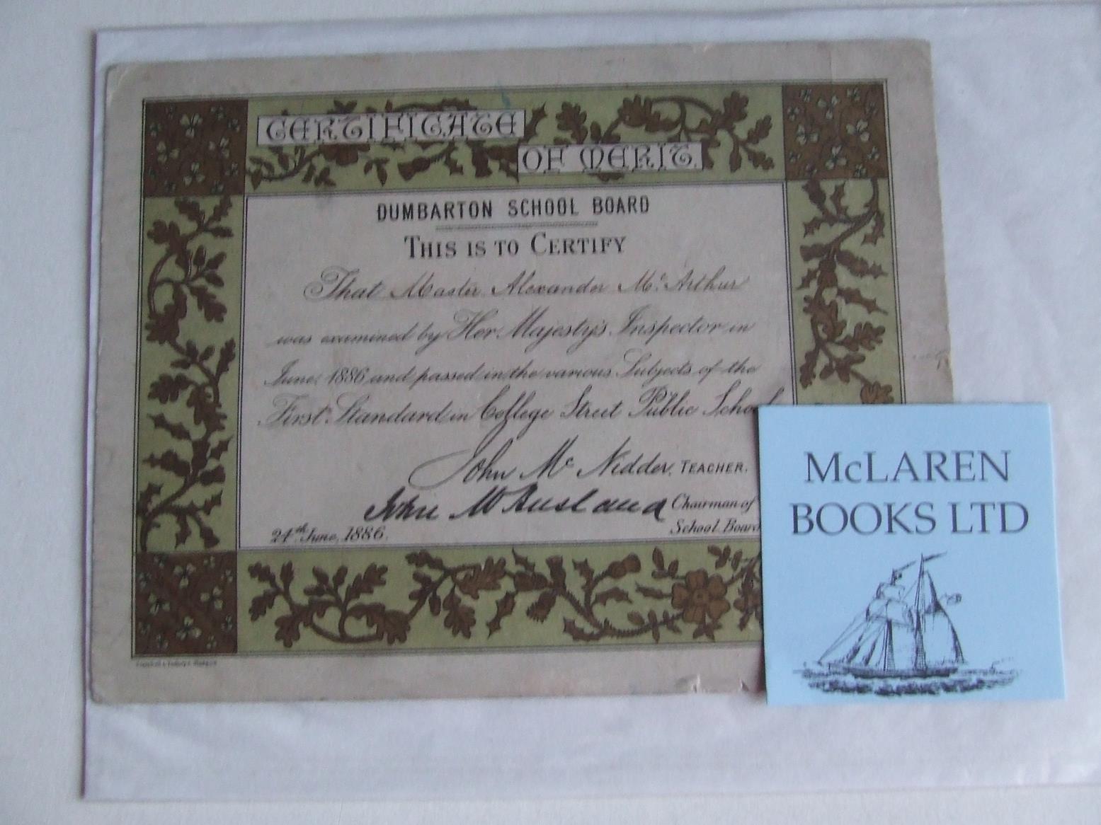 Dumbarton School Board - Certificate of Merit