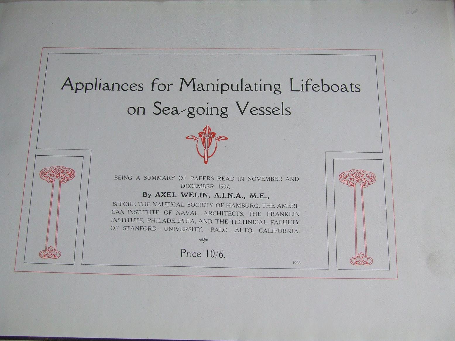 Appliances for Manipulating Lifeboats on Sea-going Vessels