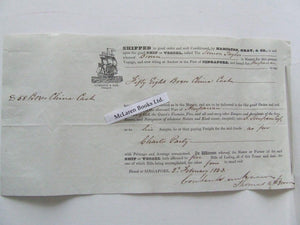 19th century bill of lading for a cargo bound for Ampanan from Singapore