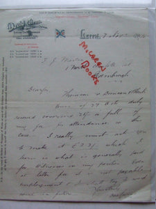 1894 manuscript letter from David Cairns, ship owner of Leith