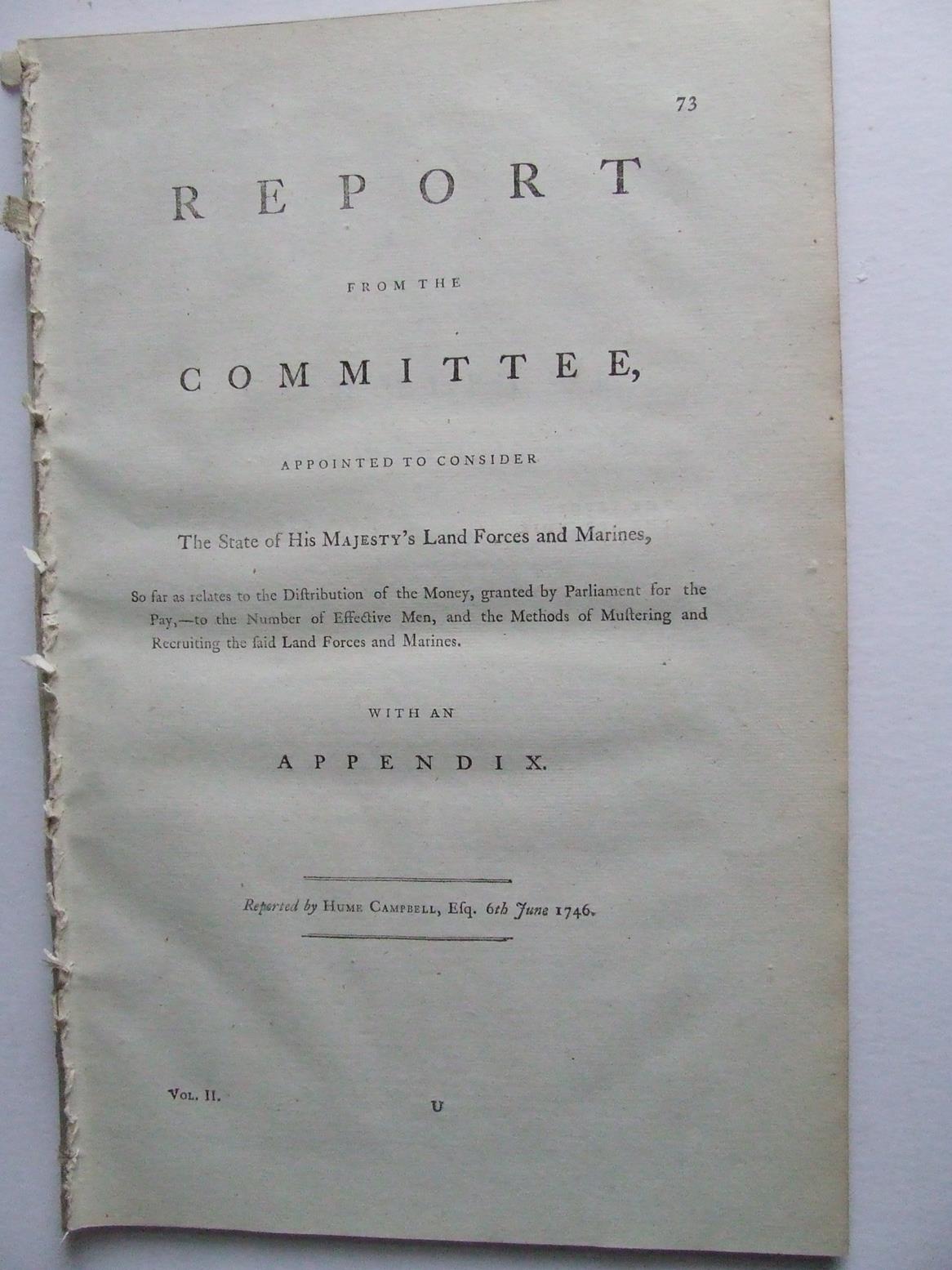 Report from the Committee, appointed to consider the state of His Majesty's Land Forces and Marines