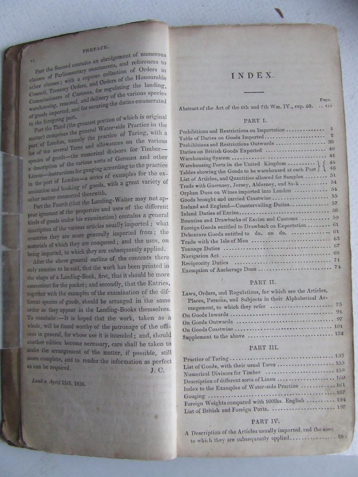 Laws and Regulations of the Customs, 1836 & 7