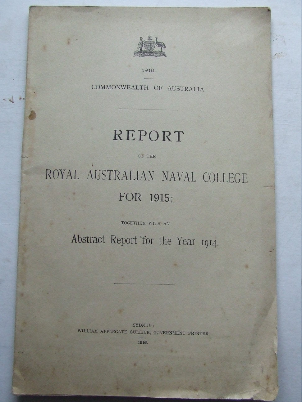 Report of the Royal Australian Naval College for 1915