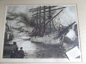 'Viking' at the Quayside - signed etching