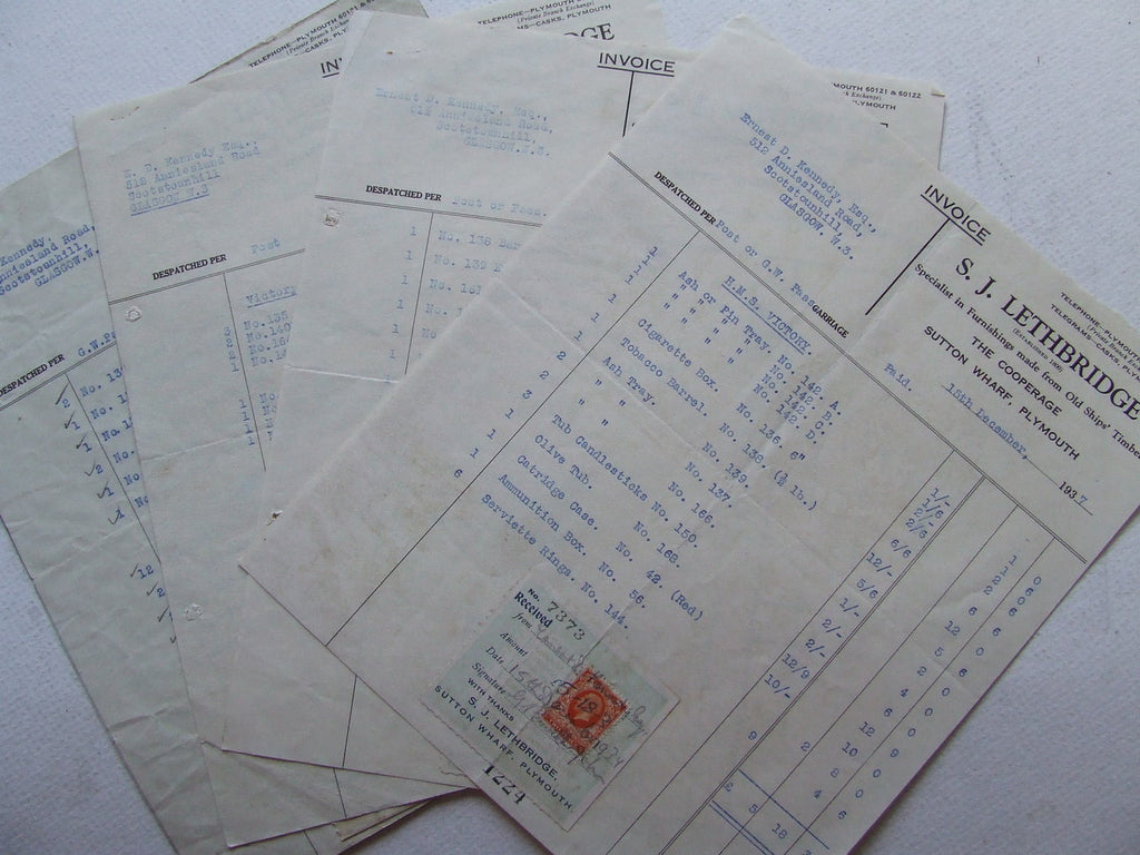 receipts for wooden artefacts manufactured from the timbers of HMS Victory