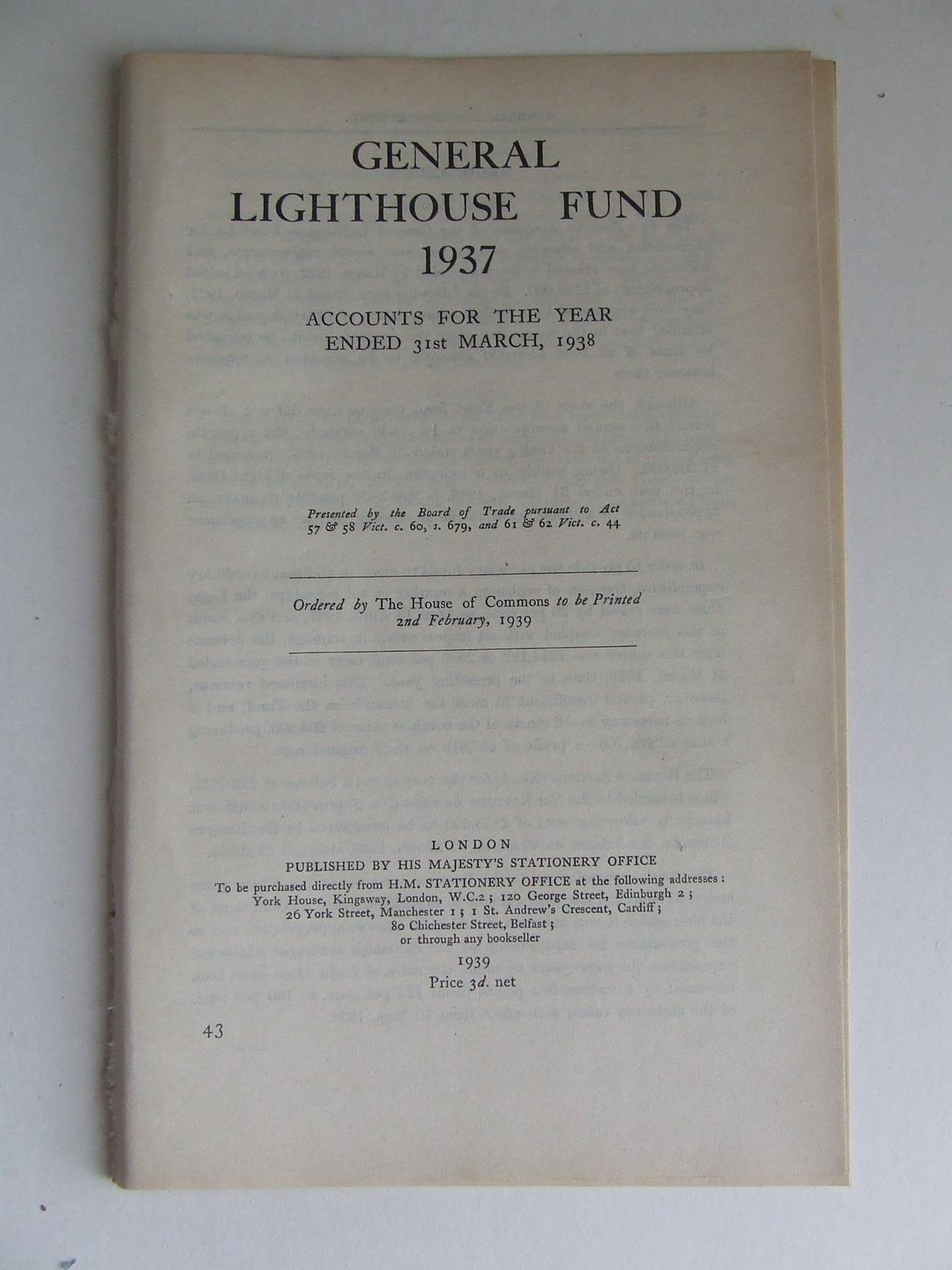 General Lighthouse Fund 1937. accounts for the year ended 31st March 1938