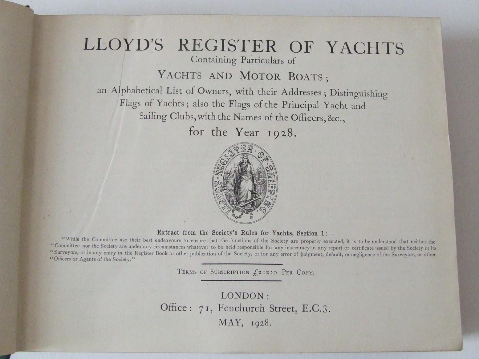 Lloyd's Register of Yachts  -  1928