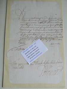 George Monck  -  Manuscript signed letter dated November 7th 1665
