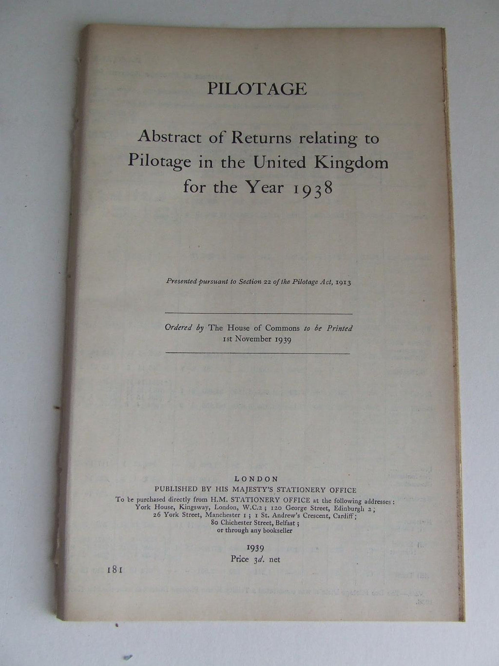 Abstract of Returns Relating to Pilots and Pilotage in the United Kingdom for the year 1938