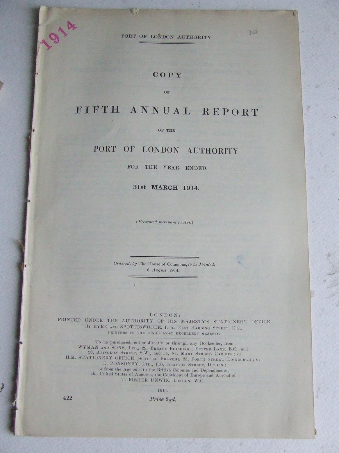 Fifth Annual Report of the Port of London Authority for the year ended 31st March 1914