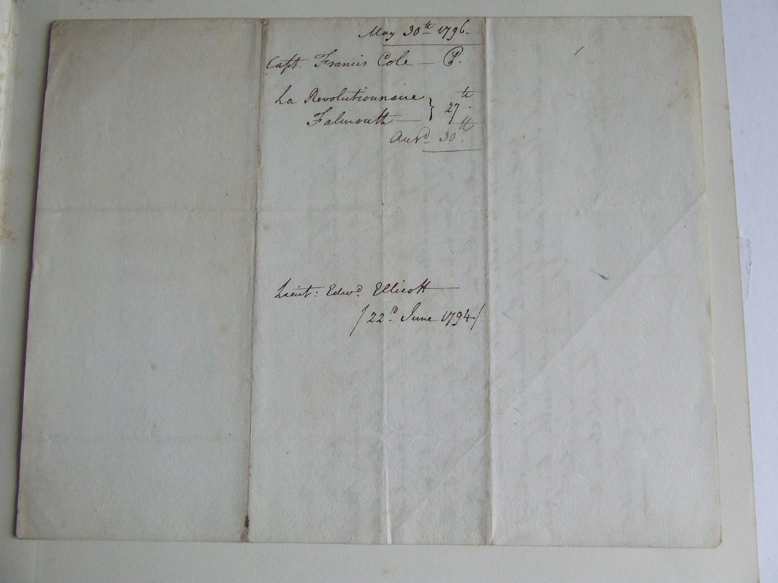 Holograph Letter from Captain Francis Cole