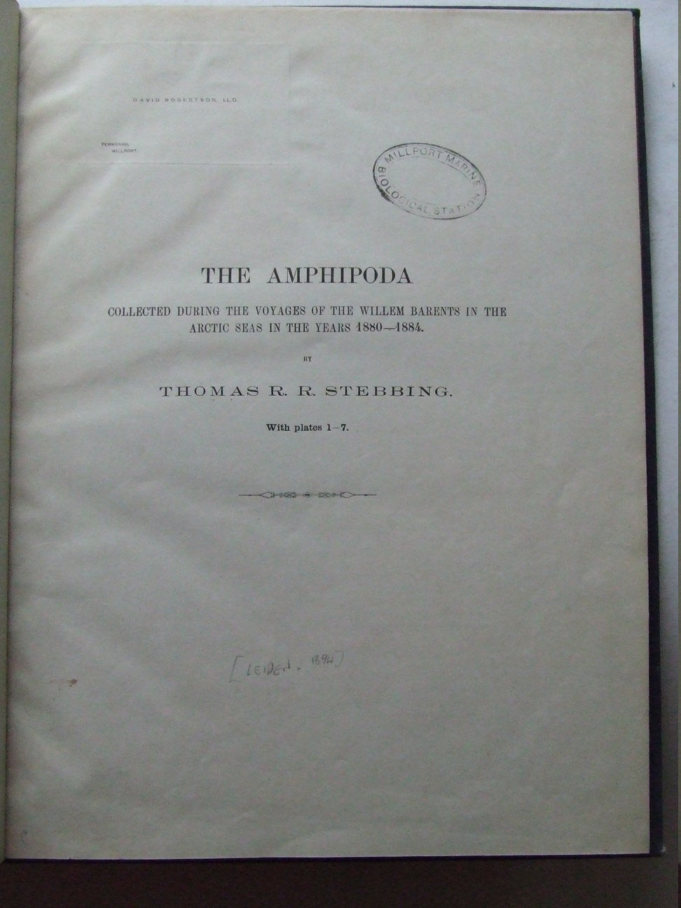 The Amphipoda collected during the voyages of the Willem Barents in the Arctic Seas in the years 1880-1884