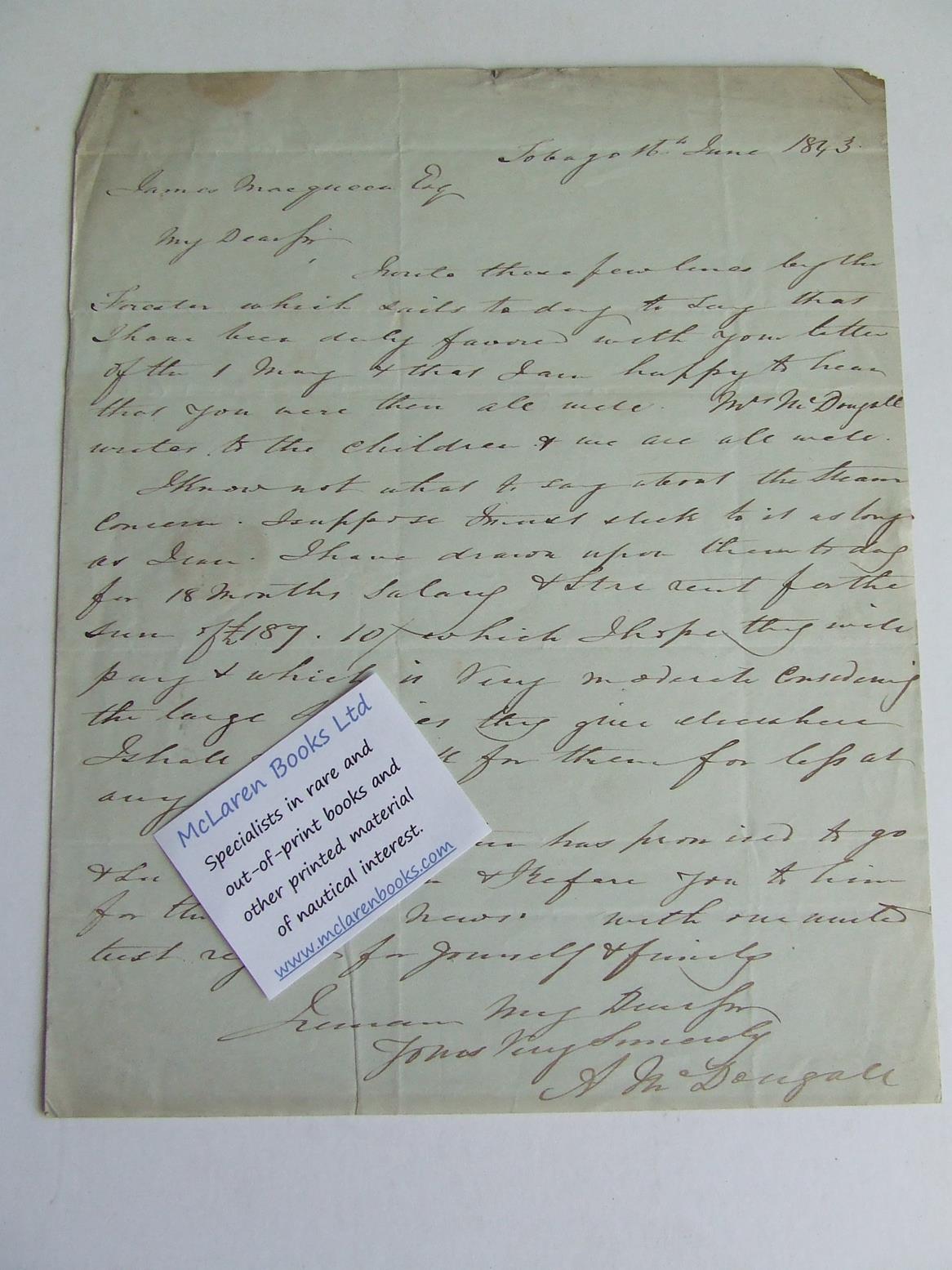 Tobago - 1843 holograph letter