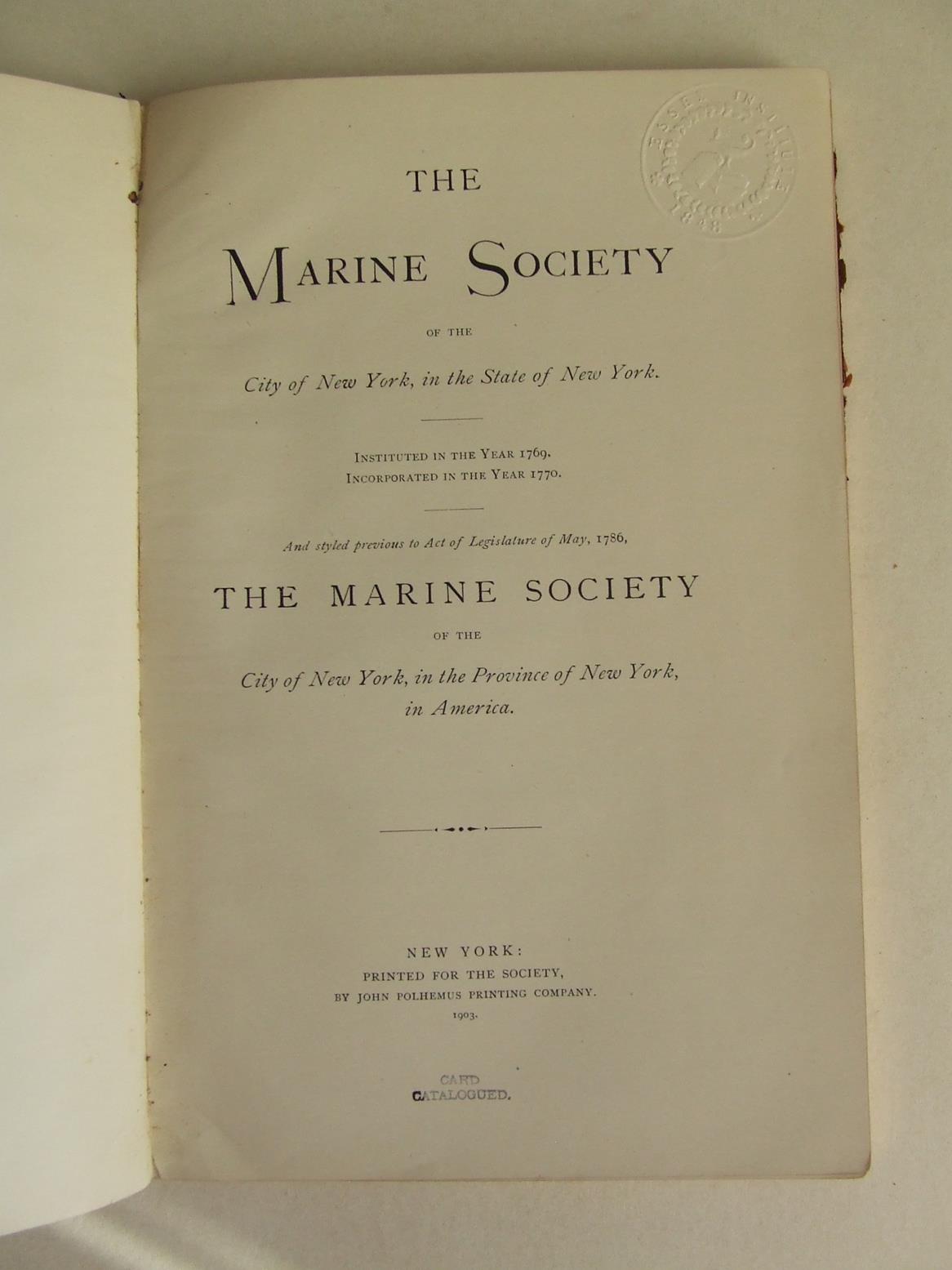 The Marine Society of the City of New York, in the State of New York