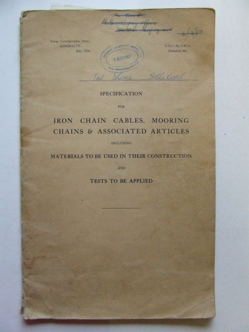 Specification for Iron Chain Cables, Mooring Chains & Associated Articles